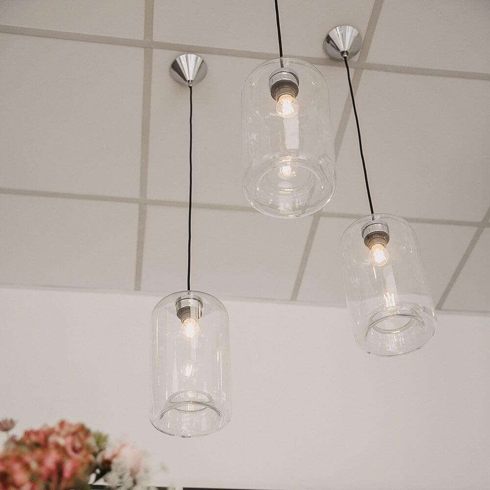 s.luce Cruet Glas-pendellamp Up & Low in modern ontwerp met heldere glazen cilinders.