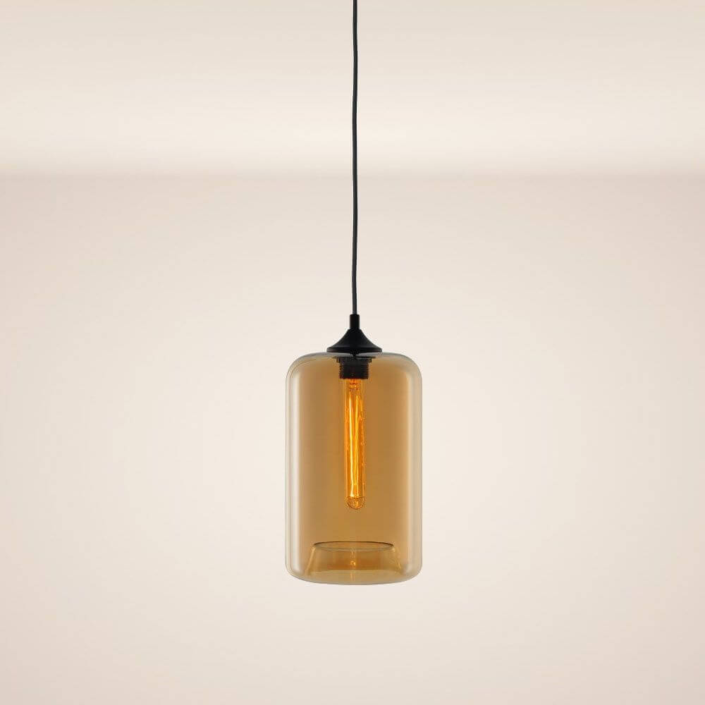 s.luce Cruet Glas-Pendelleuchte Up & Low in modernem Design mit braunem Glas und Edison-Glühbirne.