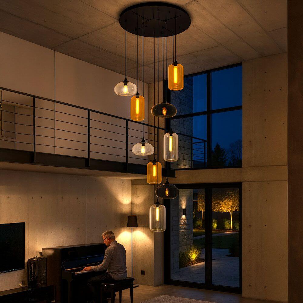 s.luce Wielokrotna szklana lampa wisząca Cruet z 3 lub 5 źródłami światła