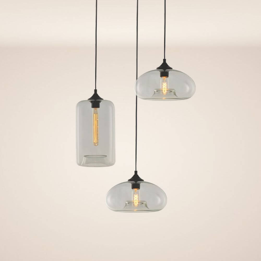 s.luce Cruet mehrflammige Hängeleuchte in modernen Glasformen mit edel glänzenden Färbungen.