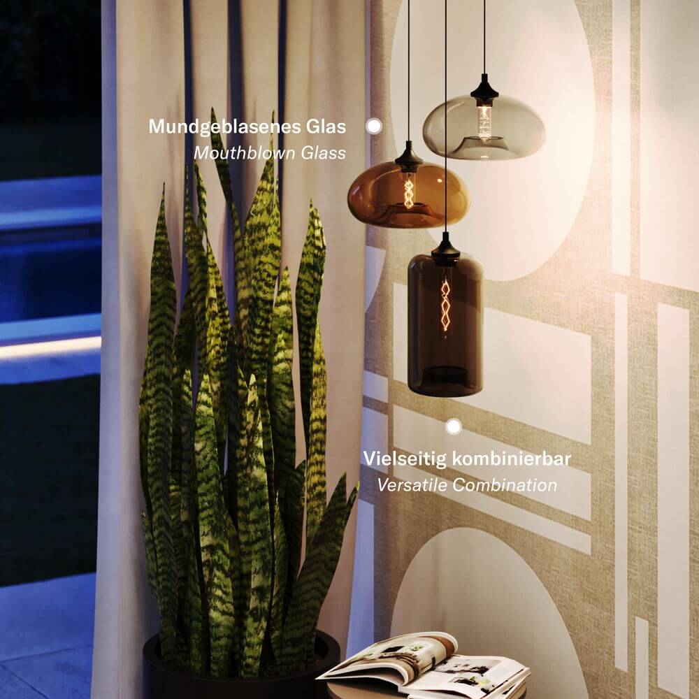 s.luce Cruet Hängeleuchten aus mundgeblasenem Glas mit vielseitiger Kombination, modernes Design in stilvollem Ambiente.