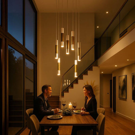 s.luce Crutch Hängeleuchten-Kombination Galerieleuchte inkl. Deko-Zylinder in stilvollem Essbereich