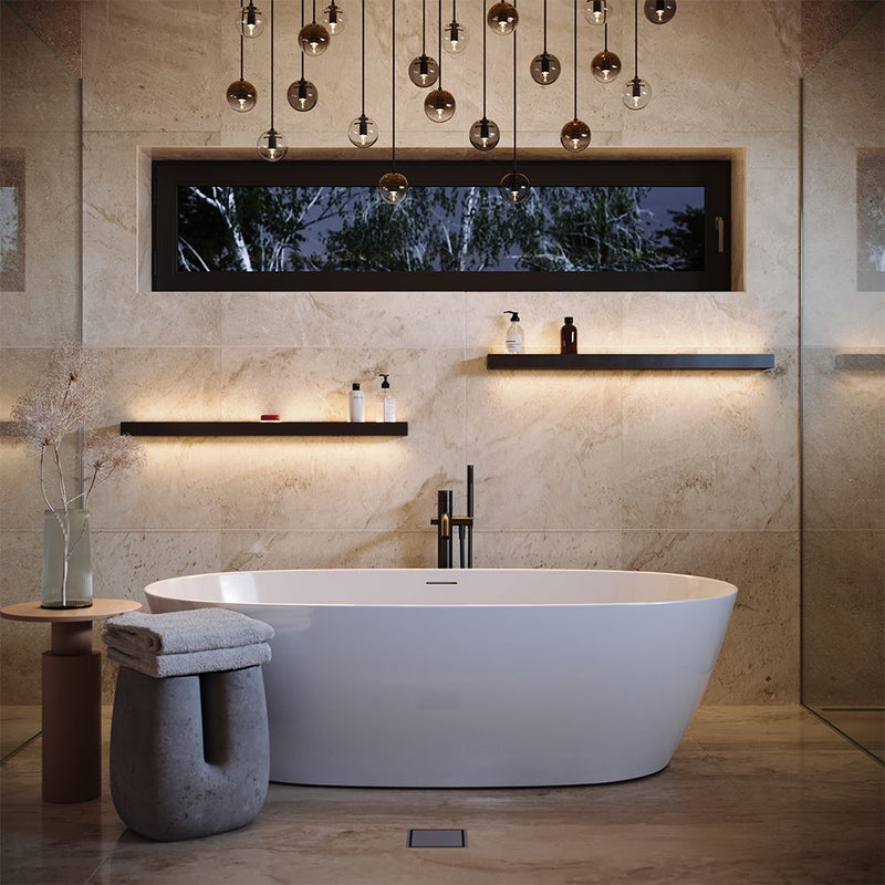 s.luce Cusa LED-light board wall light Up & Down above a modern bathtub with stylish interior