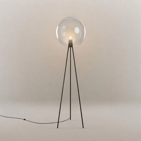 s.luce Dreibein-Stehleuchte Orb Tripod 160cm mit Glaskugel auf schwarzem Gestell
