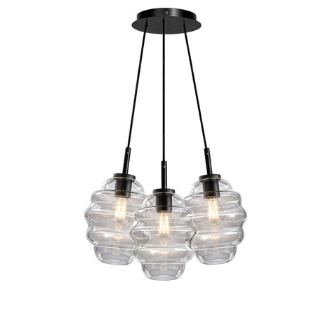 s.luce Echos Cluster Glas-Pendelleuchte 3-flammig 3x25cm mit drei eleganten Glasleuchten in Wellenform.