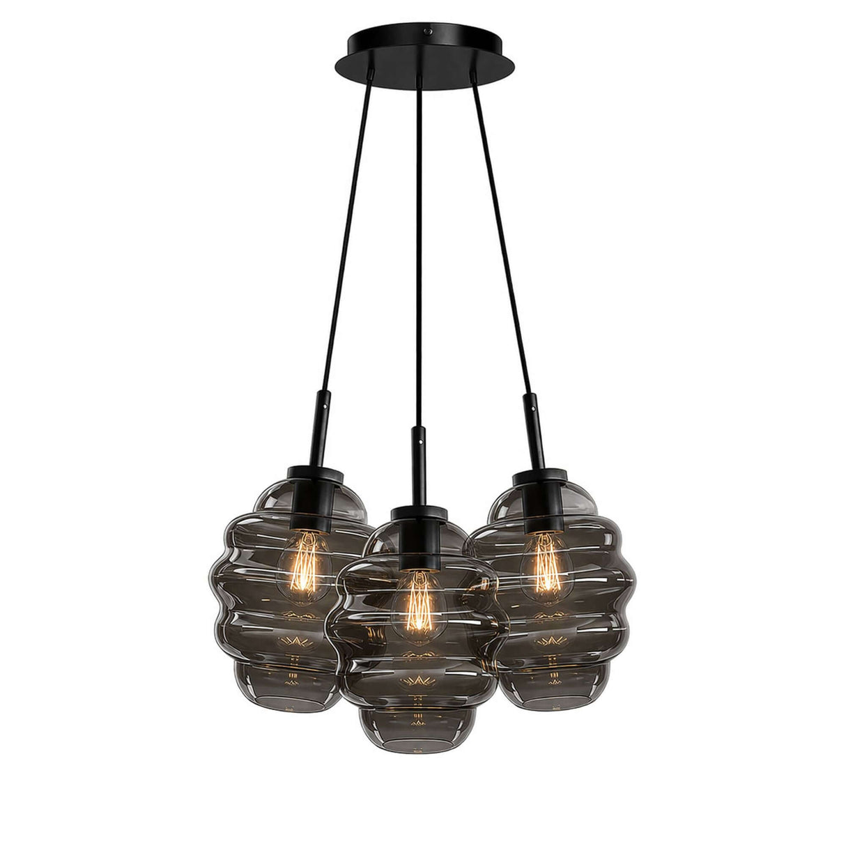 s.luce Echos Cluster Glas-Pendelleuchte 3-flammig 3x25cm in stilvoller Anordnung mit Wellenstruktur