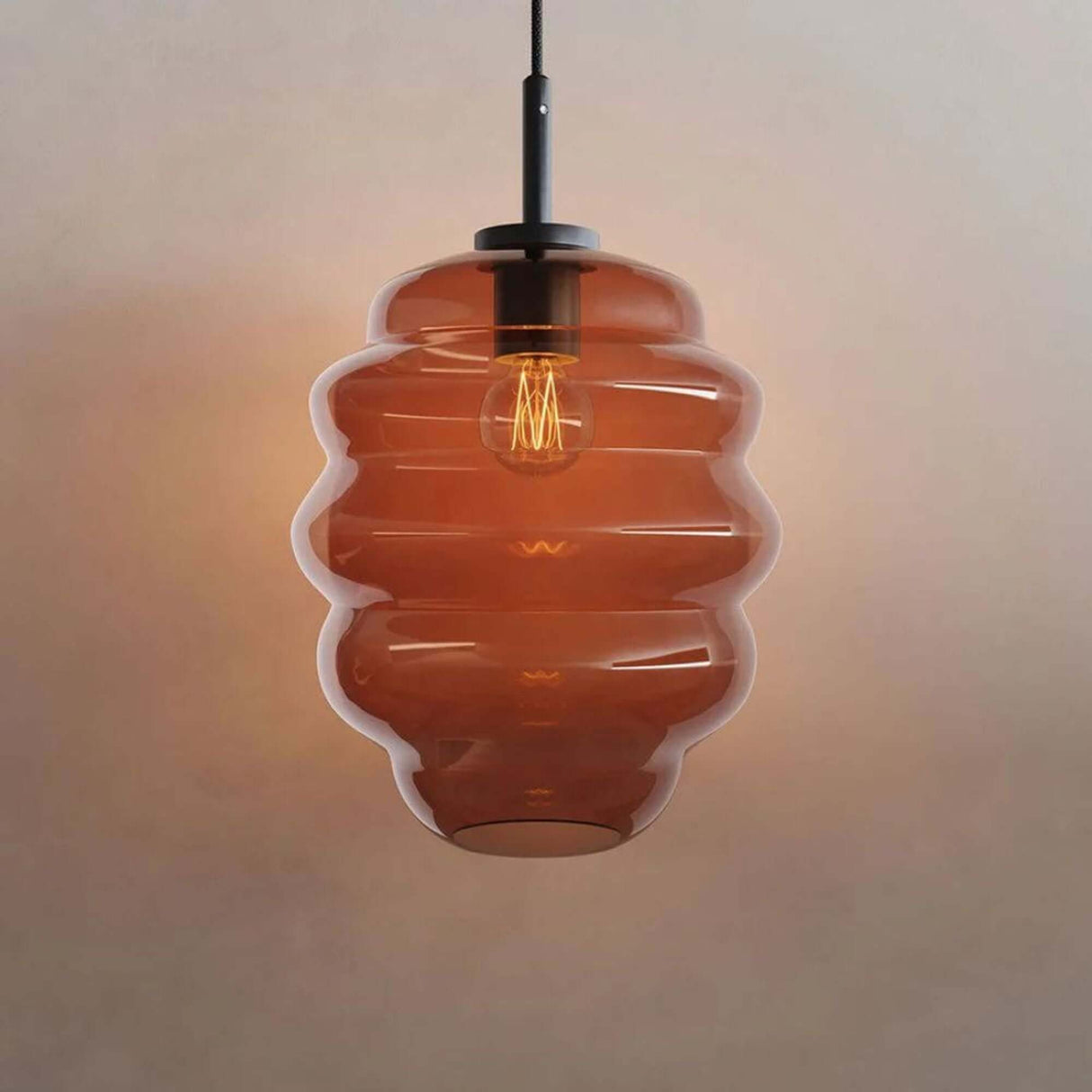 s.luce Echos Cluster Glas-Pendelleuchte 3-flammig 3x25cm in runder, wellenförmiger Form mit warmem Licht.