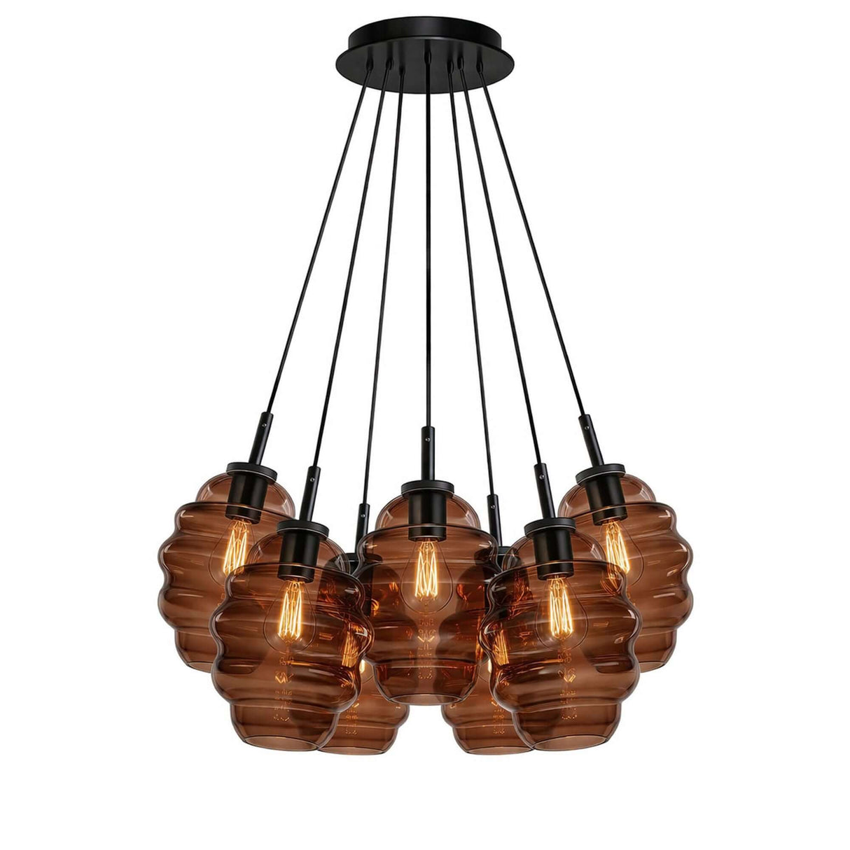 s.luce Echos Cluster Glas-Pendelleuchte 7-flammig 3x18cm mit drei eleganten Glasleuchten.