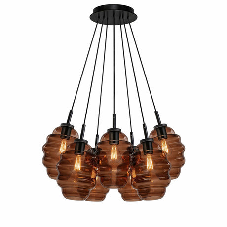 s.luce Echos Cluster Glas-Pendelleuchte 7-flammig 3x18cm mit drei eleganten Glasleuchten.