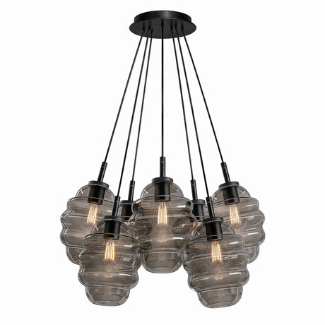 s.luce Echos Cluster Glas-Pendelleuchte 7-flammig 3x18cm in elegantem Design mit Glasleuchten und harmonischer Anordnung.