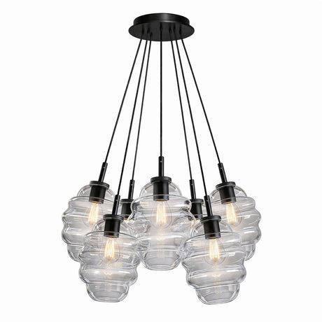 s.luce Echos Cluster Glas-Pendelleuchte 7-flammig 3x18cm mit filigranen Glasleuchten und harmonischer Anordnung.