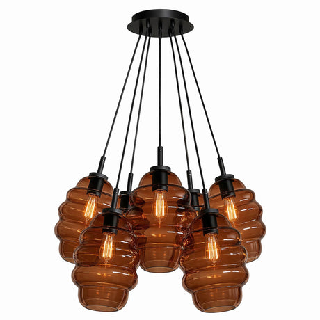 s.luce Echos Cluster Glas-Pendelleuchte 7-flammig 7x25cm in eleganter Anordnung mit warmem Licht.