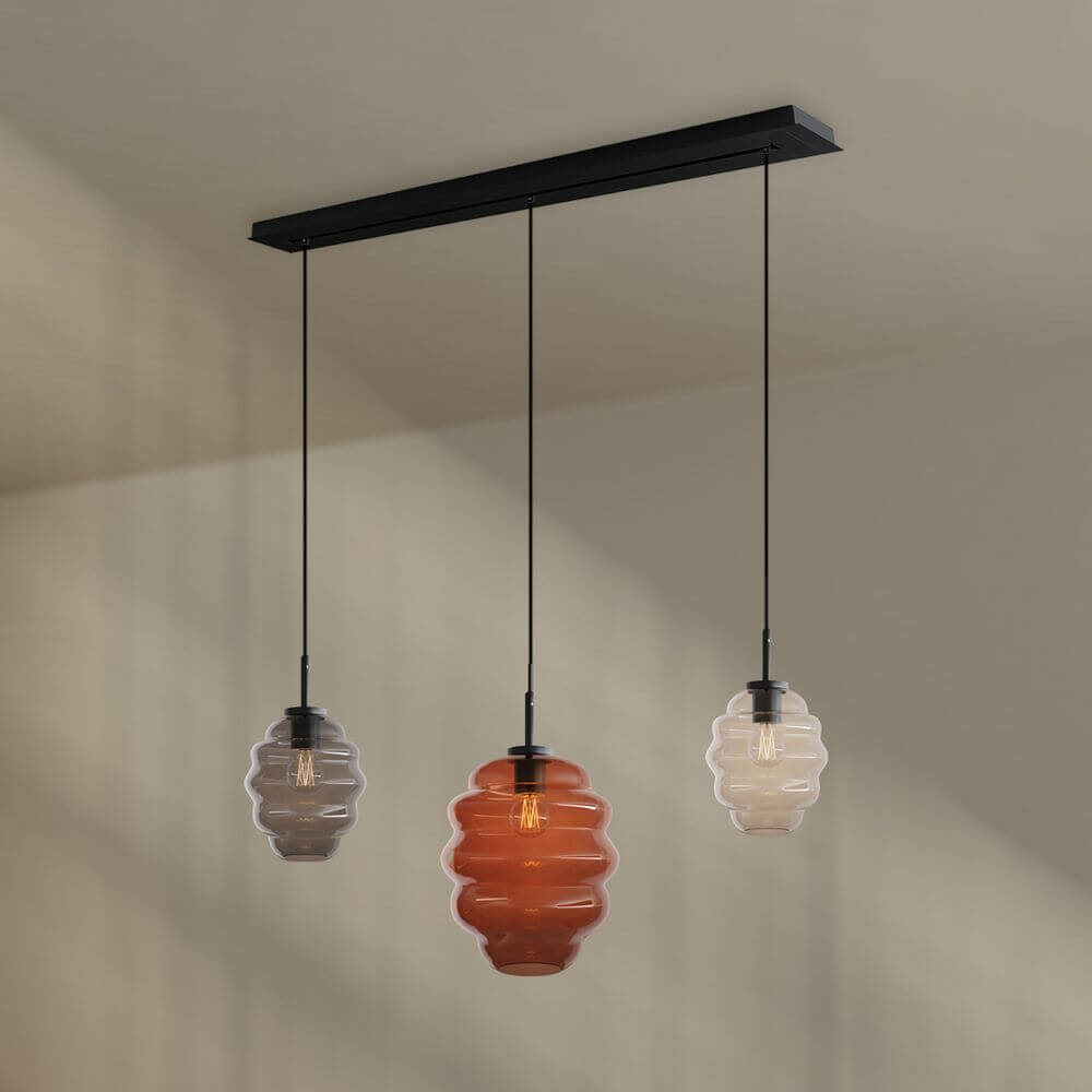 s.luce Echos Esstischlampe 3-flammig 120cm Ø 18/25cm mit bunten Glaslampen in modernem Design