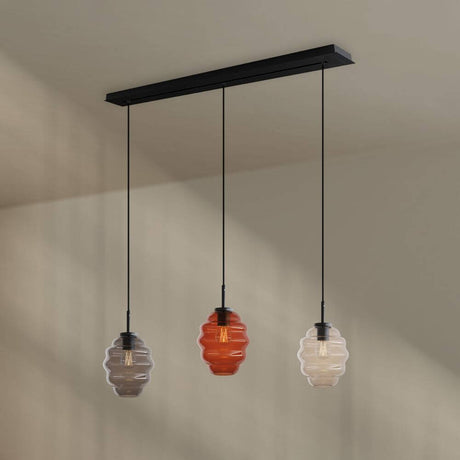 s.luce Echos Esstisch-Hängelampe 3-flammig 120cm Ø 18cm mit bunten Glaskörpern