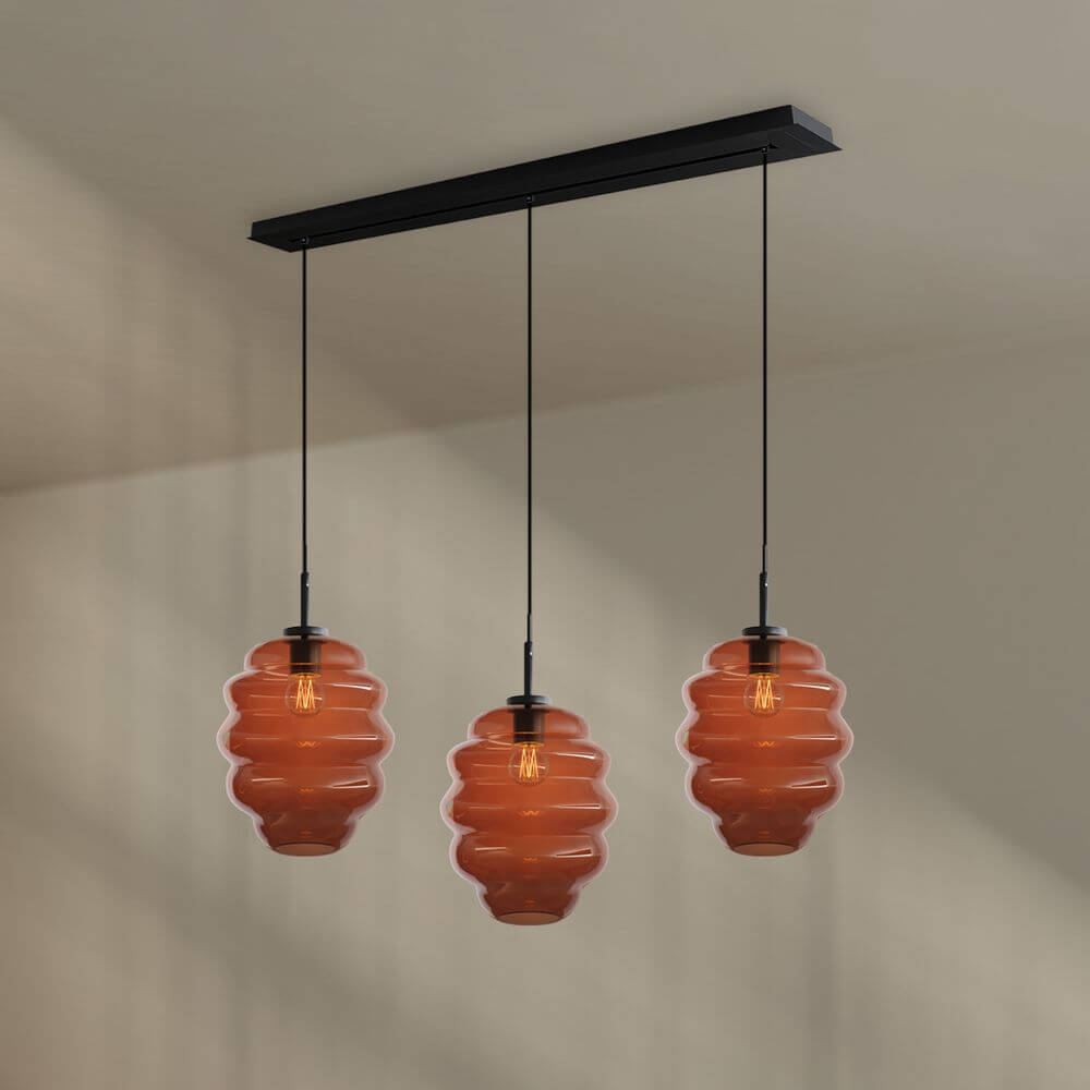 s.luce Echos Esszimmer-Hängeleuchte 3-flammig 120cm Ø 25cm mit mundgeblasenen Glaskörpern