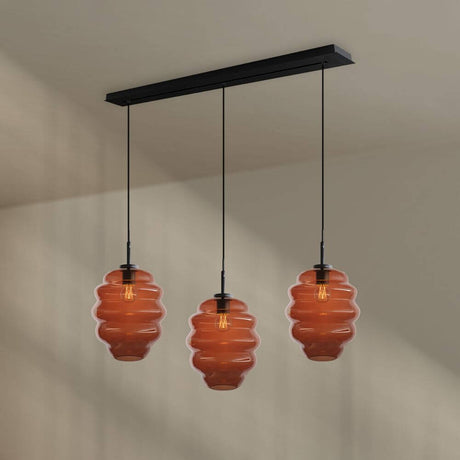 s.luce Echos 3-light dining room pendant light 120cm Ø 25cm with mouth-blown glass bodies