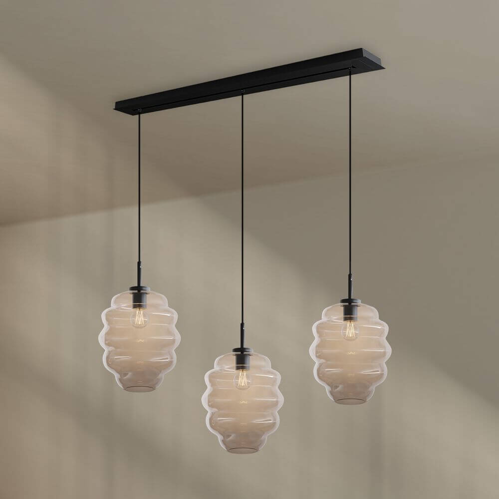 s.luce Echos Esszimmer-Hängeleuchte 3-flammig 120cm Ø 25cm mit gläsernen Lampenschirmen