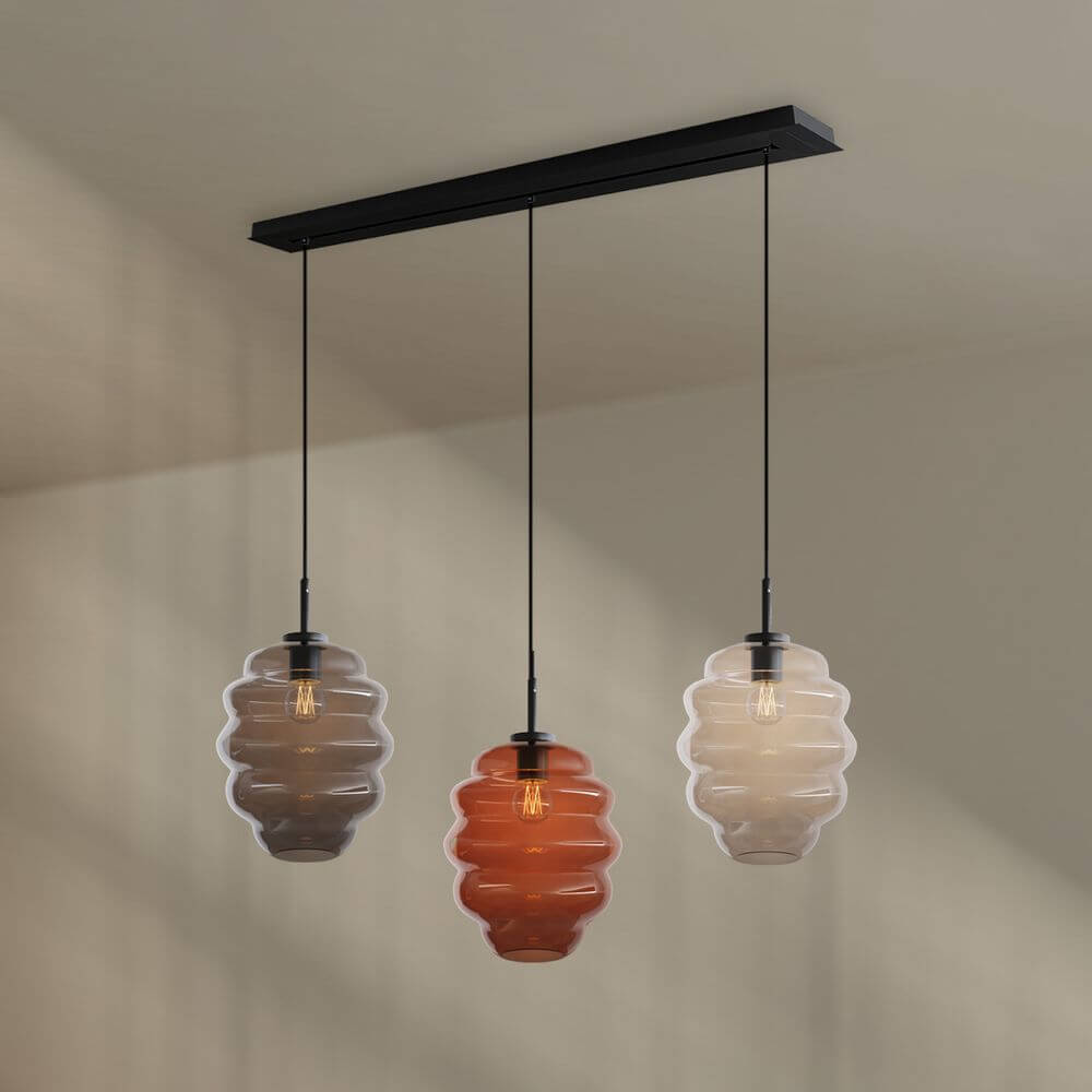 s.luce Echos Esszimmer-Hängeleuchte 3-flammig 120cm Ø 25cm mit mundgeblasenen Glas-Elementen.