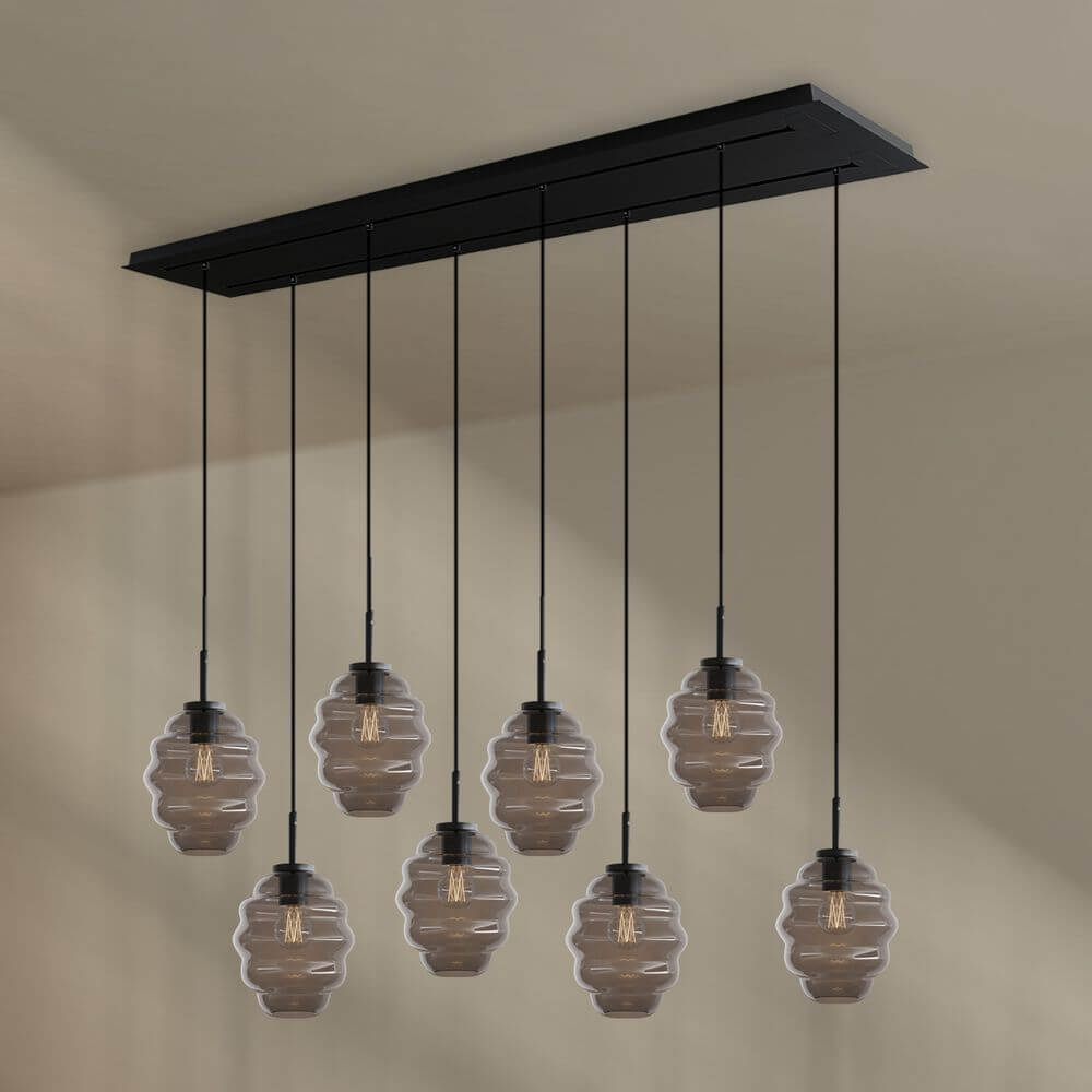 s.luce Echos Esstischlampe 8-flammig 160cm 2-reihig Ø 18cm mit acht mundgeblasten Glaskörpern.