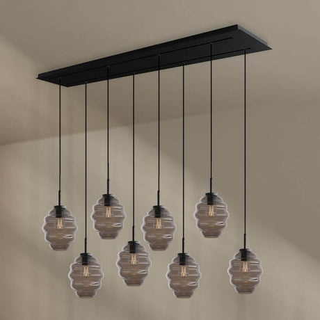 s.luce Echos Esstischlampe 8-flammig 160cm 2-reihig Ø 18cm mit acht mundgeblasten Glaskörpern.