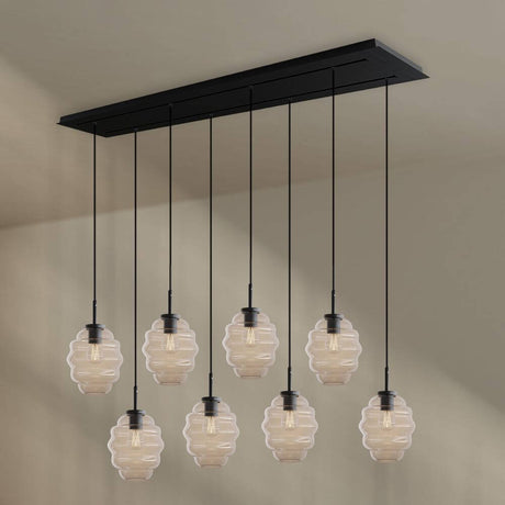 s.luce Echos Esstischlampe 8-flammig 160cm 2-reihig Ø 18cm mit stilvollen Glaskörpern.