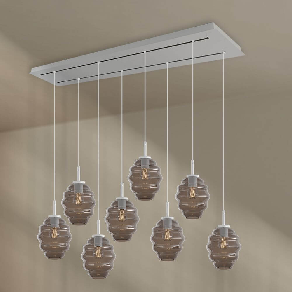 s.luce Echos Esstischlampe 8-flammig 160cm 2-reihig Ø 18cm mit braunen Glaskörpern