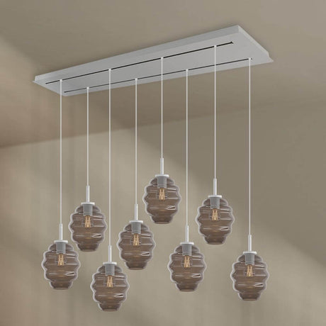 s.luce Echos Esstischlampe 8-flammig 160cm 2-reihig Ø 18cm mit braunen Glaskörpern