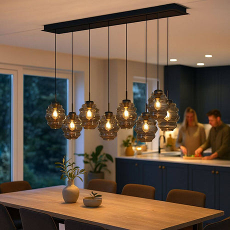 s.luce Echos Esstischlampe 8-flammig 160cm 2-reihig Ø 18cm im modernen Essbereich