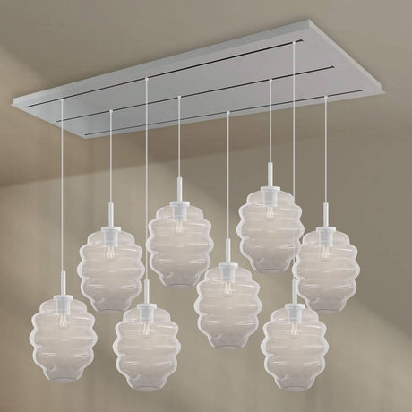 s.luce Echos spisestuebelysning med 8 lyskilder, 200 cm, 3-radet, Ø 25 cm med elegante glaskropper