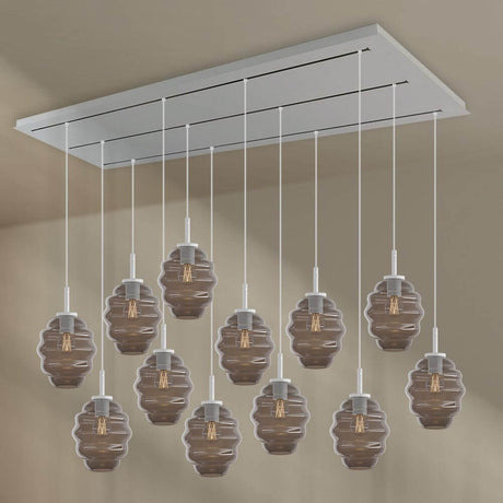 s.luce Echos Esszimmerlampe 12-flammig 200cm 3-reihig Ø 18cm mit mundgeblasenen Glaskörpern