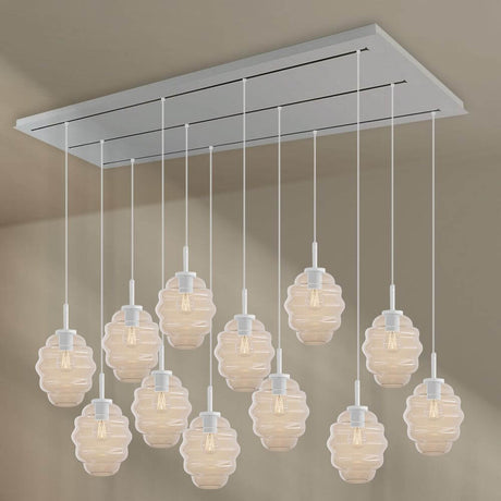 s.luce Echos Esszimmerlampe 12-flammig 200cm 3-reihig Ø 18cm mit mundgeblasenen Glaskörpern