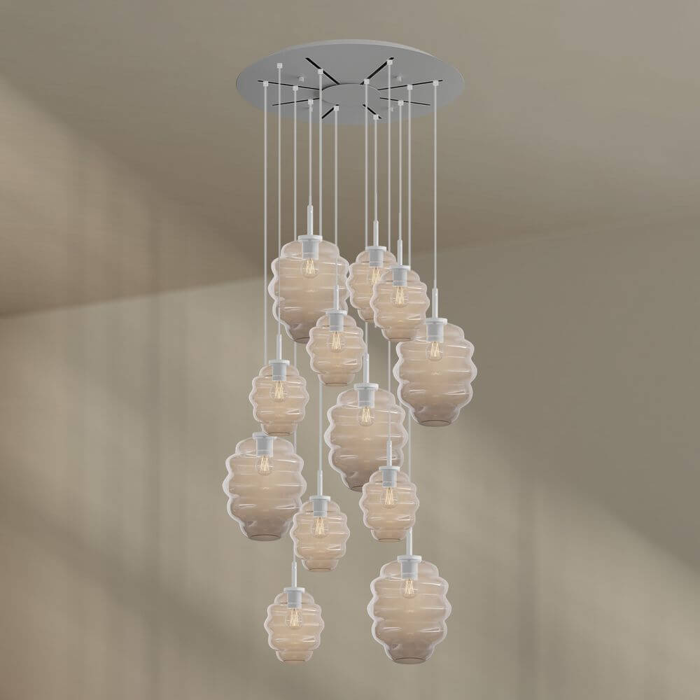 s.luce Echos Galerieleuchte 12-flammig Ø 80cm Baldachin Ø 18/25cm mit eleganten Glaskörpern in verschiedenen Farben.