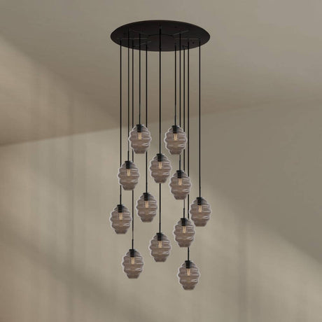 s.luce Echos gallerilampe med 12 lys, Ø 80 cm baldakin Ø 18 cm i elegant design med strukturert glassutseende.