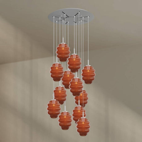 s.luce Echos gallerilampe 12-flammig Ø 80 cm baldakin Ø 25 cm med elegante glaskropper i cognacfarge.