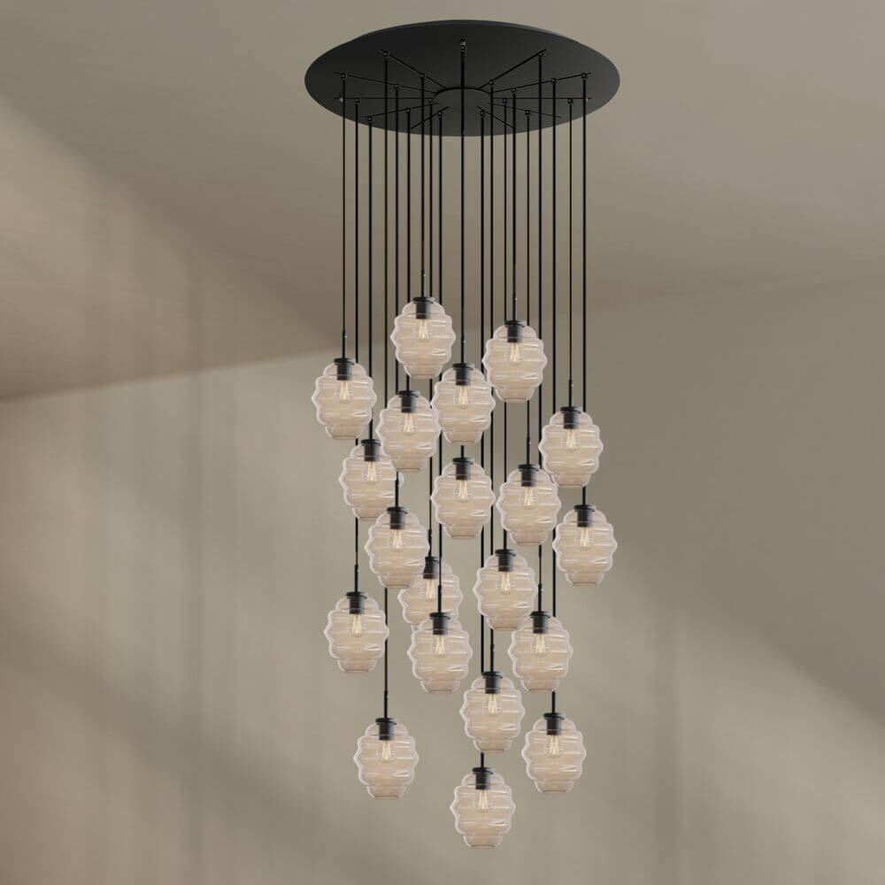 s.luce Echos Galerieleuchte 20-flammig Ø 120cm Baldachin Ø 18cm mit eleganten Glaskörpern und schwebendem Design.