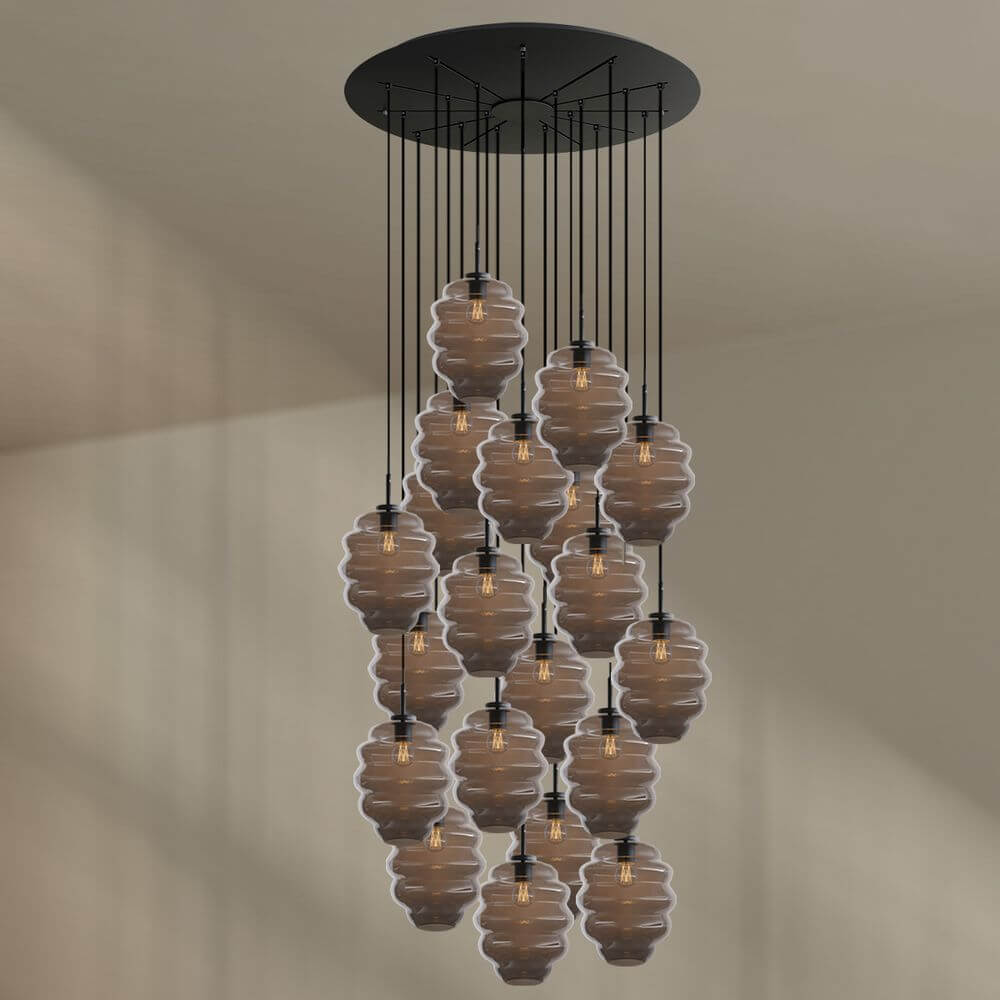 s.luce Echos Galerieleuchte 20-flammig Ø 120cm Baldachin Ø 25cm mit eleganten Glaskörpern.