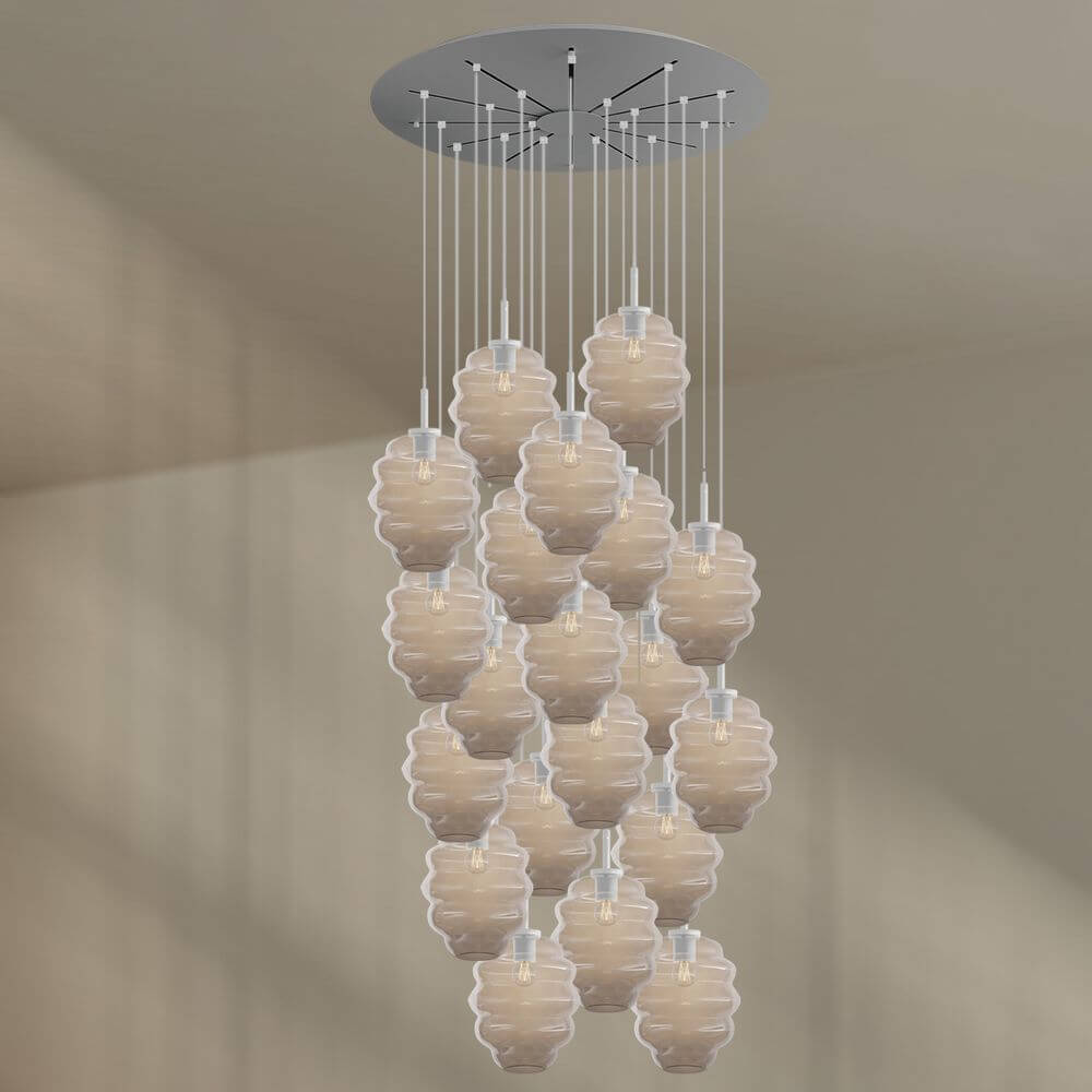 s.luce Echos Galerieleuchte 20-flammig Ø 120cm Baldachin Ø 25cm mit stilvollem Design und mundgeblasenen Glaskörpern.
