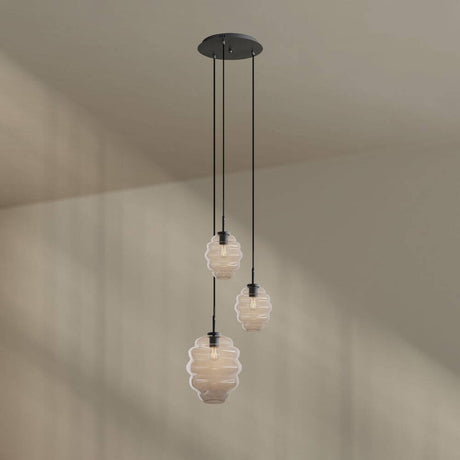 s.luce Echos Galerieleuchte 3-flammig Ø 40cm Baldachin Ø 18/25cm - hängende Galerieleuchte mit mundgeblasenen, asymmetrischen Glasformen