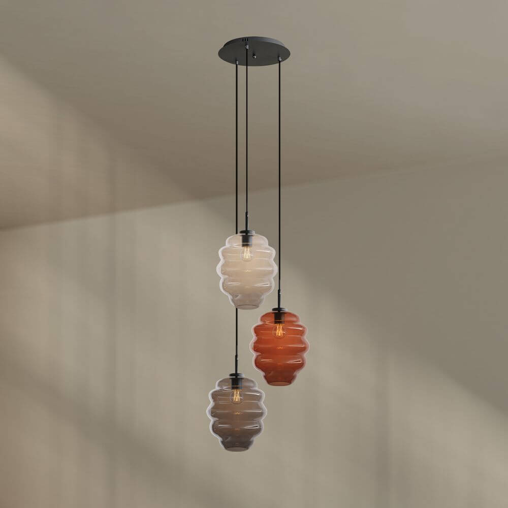 s.luce Echos Galerieleuchte 3-flammig Ø 40cm Baldachin Ø 25cm mit bunten Glaskörpern