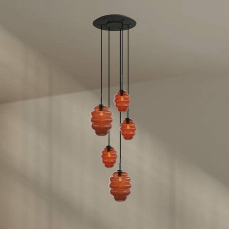 s.luce Echos 5-light gallery light Ø 60 cm canopy Ø 18/25 cm with colorful glass bodies