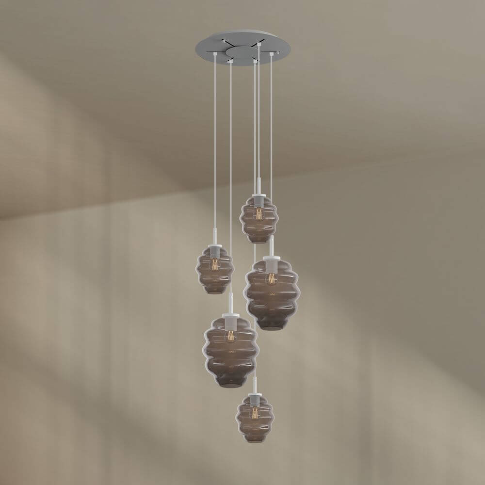 s.luce Echos Galerieleuchte 5-flammig Ø 60cm Baldachin Ø 18/25cm mit eleganten Glaskörpern