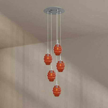 s.luce Echos Galerieleuchte 5-flammig Ø 60cm Baldachin Ø 18cm mit orangen Glaslampen