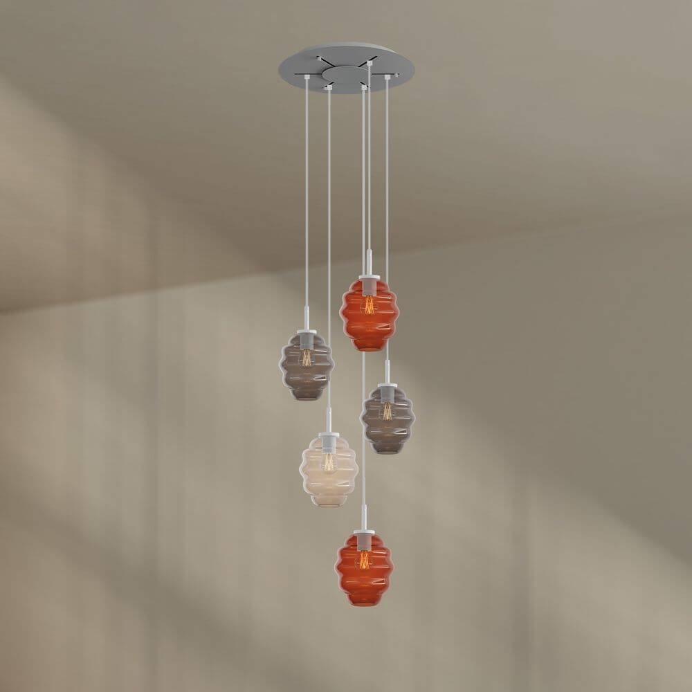 s.luce Echos Galerieleuchte 5-flammig Ø 60cm Baldachin Ø 18cm in Braun und Rauchfarben.