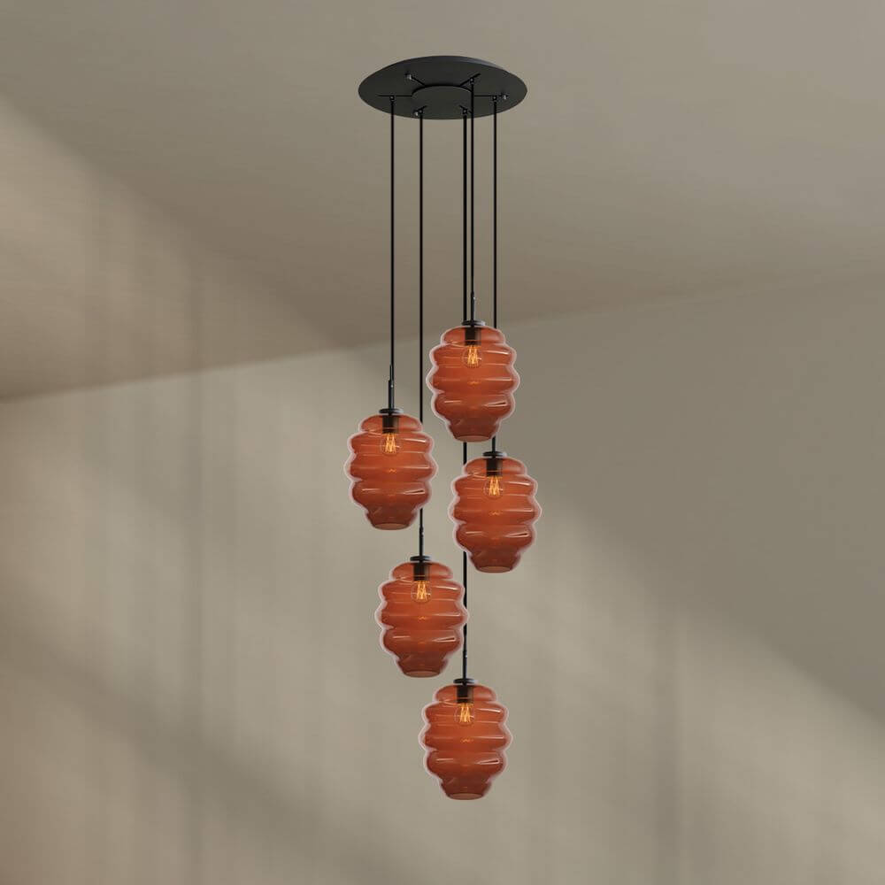 s.luce Echos Galerieleuchte 5-flammig Ø 60cm Baldachin Ø 25cm in eleganter, moderner Ausführung mit strukturierten Gläsern.