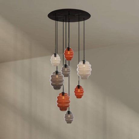 s.luce Echos 8-light gallery light Ø 80cm canopy Ø 18/25cm with colorful glass bodies