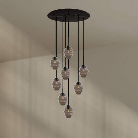 s.luce Echos Galerieleuchte 8-flammig Ø 80cm Baldachin Ø 18cm mit kunstvollem Glasdesign und harmonischem Lichtspiel.
