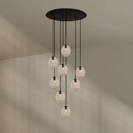 s.luce Echos Galerieleuchte 8-flammig Ø 80cm Baldachin Ø 18cm mit kunstvollem Glasdesign und harmonischem Lichtspiel.