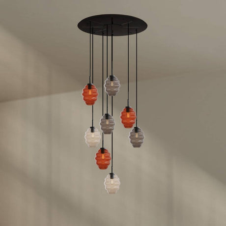 s.luce Echos Galerieleuchte 8-flammig Ø 80cm Baldachin Ø 18cm mit bunten Glaskörpern und modernem Design.