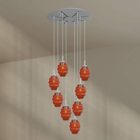 s.luce Echos Galerieleuchte 8-flammig Ø 80cm Baldachin Ø 18cm mit orangefarbenen Glaskörpern