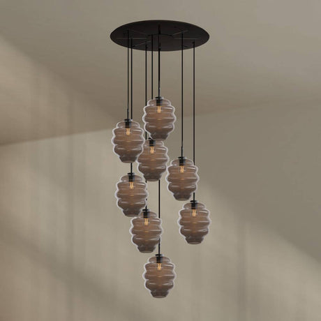 s.luce Echos Galerieleuchte 8-flammig Ø 80cm Baldachin Ø 25cm mit kunstvollem Glasdesign in Braun